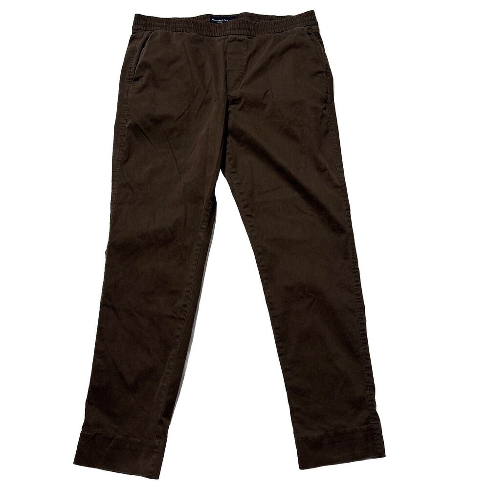 Abercrombie Fitch Pants Mens XL Brown Stretch Elastic Waist Pants 37x31 Casual